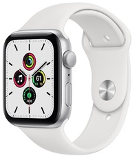 Apple Watch SE GPS 44mm Aluminum Case with Sport Band silver/white