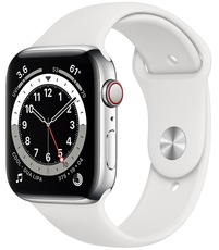 Apple Watch Series 6 GPS + Cellular 44mm Stainless Steel Case with Sport Band silver/white