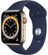 Apple Watch Series 6 GPS + Cellular 44mm Stainless Steel Case with Sport Band gold/deep navy