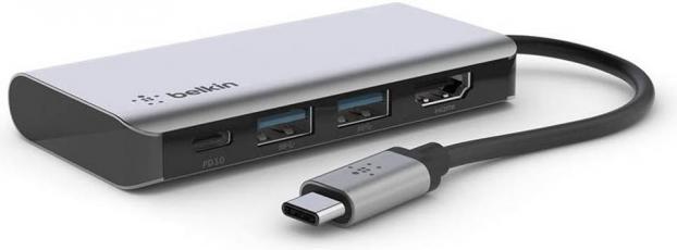 Belkin USB-C 4-in-1 Multiport Adapter - HDMI, 2xUSB-A, USB-C, 100Вт grey