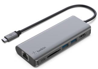Belkin USB-C 6-in-1 Multiport Adapter - HDMI, 2xUSB-A, USB-C,​ SD, Ethernet, 100Вт grey