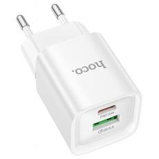 Hoco СЗУ C147A USB-A + USB-C, PD20W, QC3.0 white